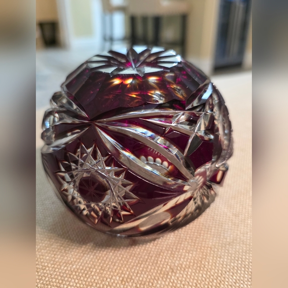 VINTAGE CUT TO CLEAR CRYSTAL RUBY RED CRANBERRY BOWL VASE - Picture 2 of 7